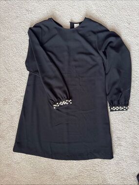 H&M Black Midi Dress with Pearl-Cuffed Long Sleeves